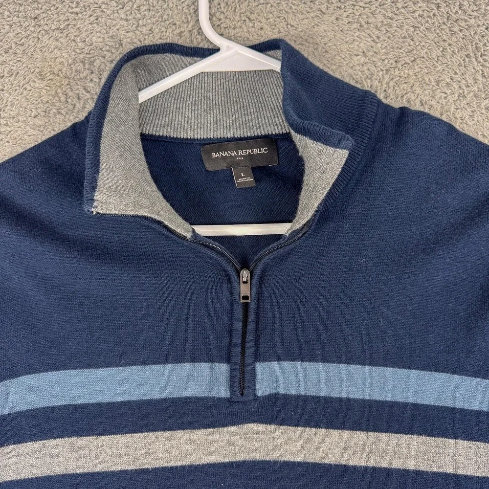 Banana Republic Sweater Mens Large Blue Silk Cashmere 1/4 Zip Mock Neck Pullover